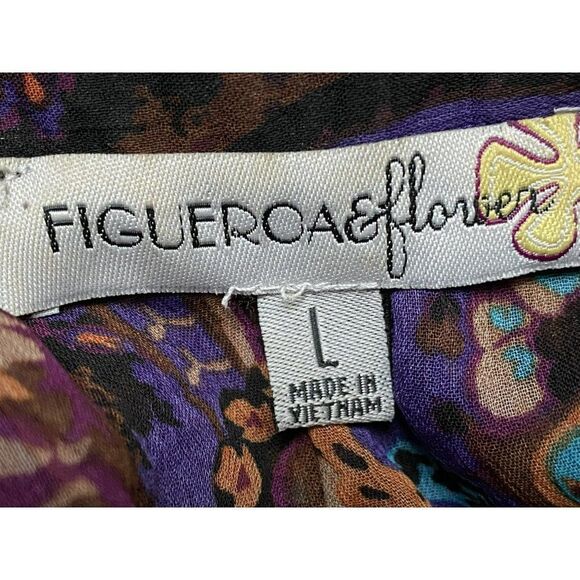 Figueroa & flower Sz L Beaded V-Neck Pop Art Print Semi Sheer Pullover Top - Picture 7 of 7